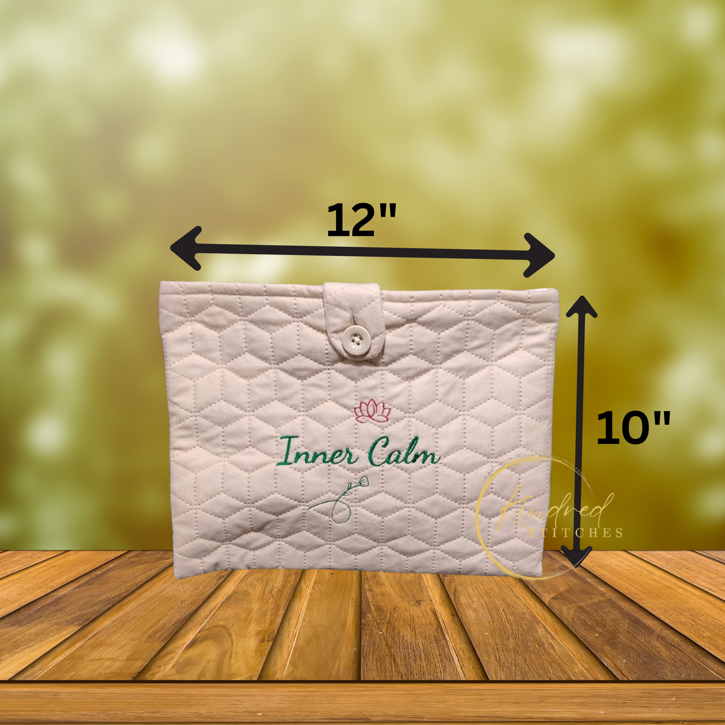 Inner Calm Book Pouch – Embroidered Book Sleeve with Button Closure (10" x 12")