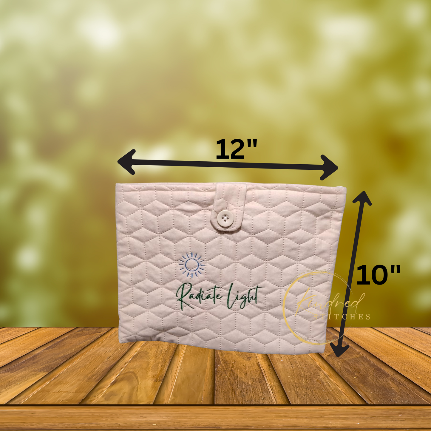 Radiate Light Book Pouch – Embroidered Book Sleeve with Button Closure (10" x 12")