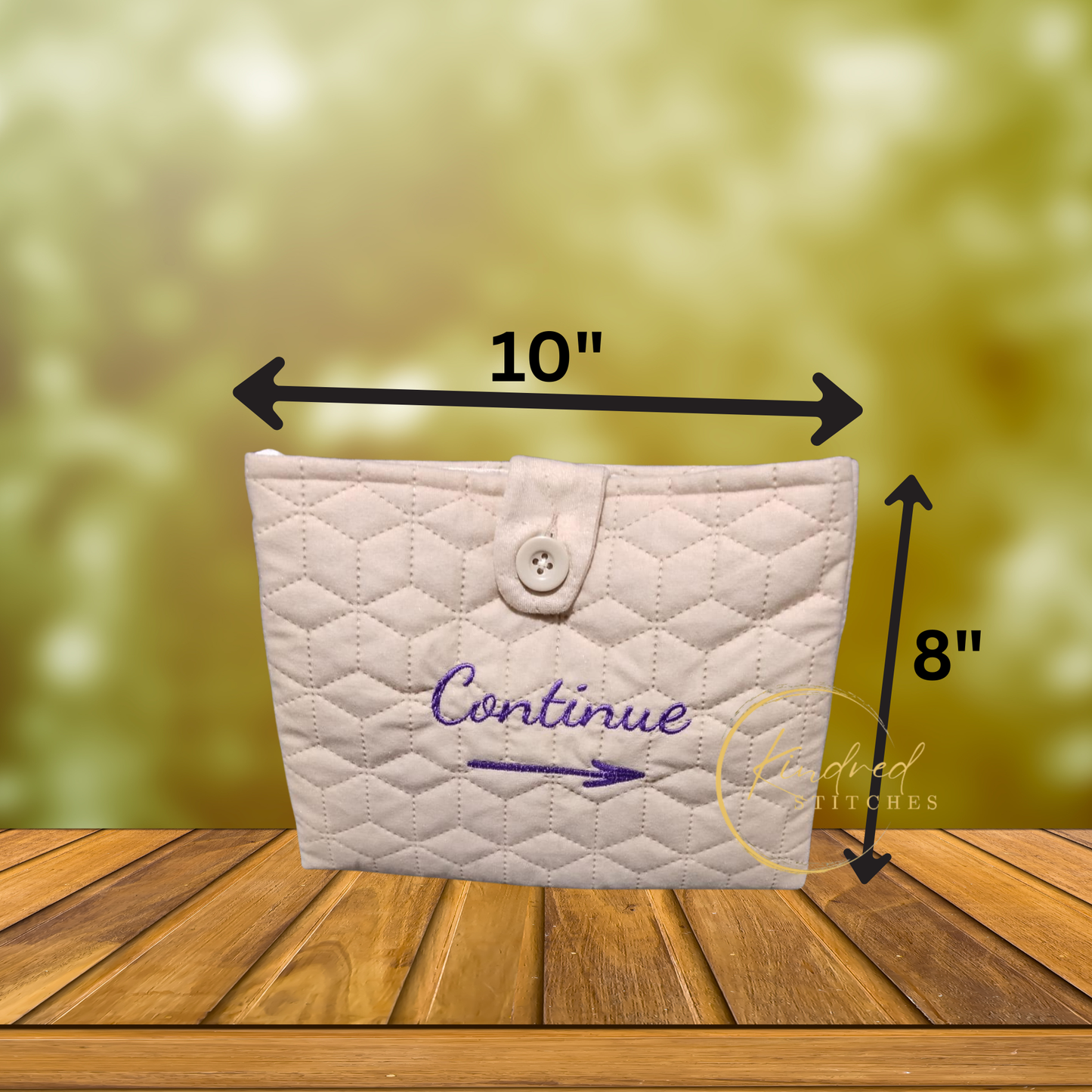 Continue Book Pouch – Embroidered Book Sleeve with Button Closure (8" x 10")