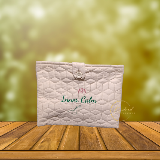 Inner Calm Book Pouch – Embroidered Book Sleeve with Button Closure (10" x 12")