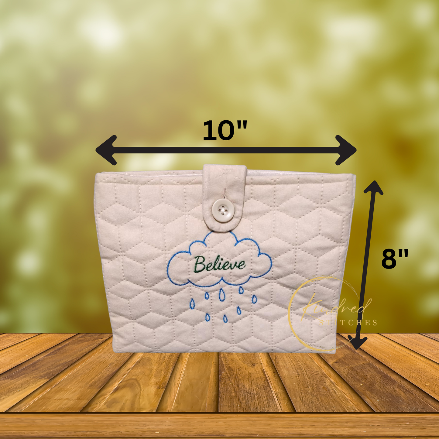 Believe Book Pouch – Embroidered Book Sleeve with Button Closure (8" x 10")
