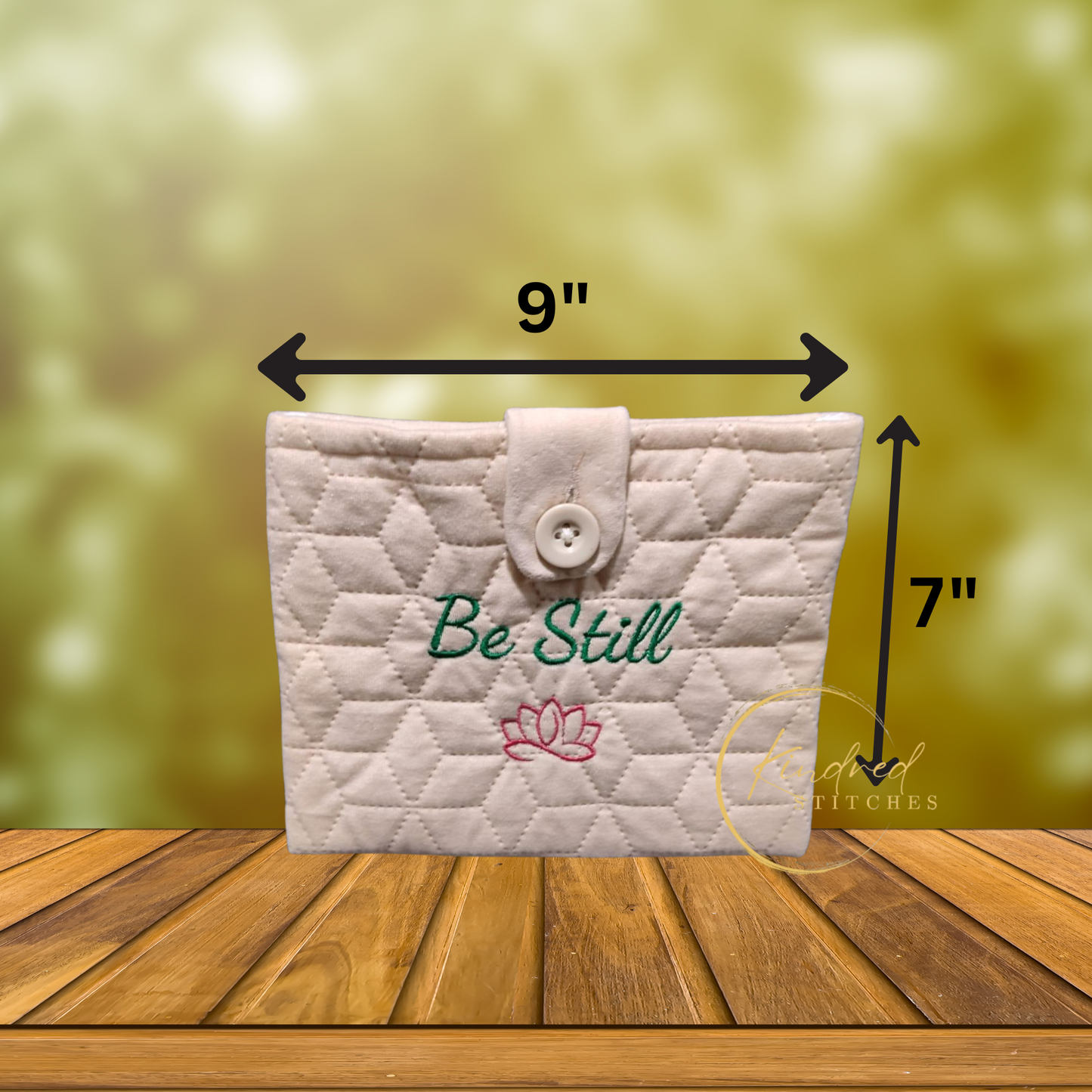 Be Still Book Pouch – Embroidered Book Sleeve with Button Closure (7" x 9")