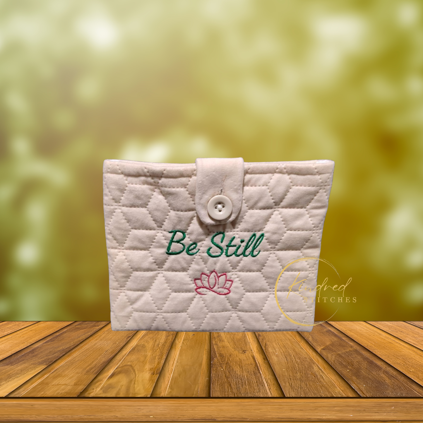Be Still Book Pouch – Embroidered Book Sleeve with Button Closure (7" x 9")