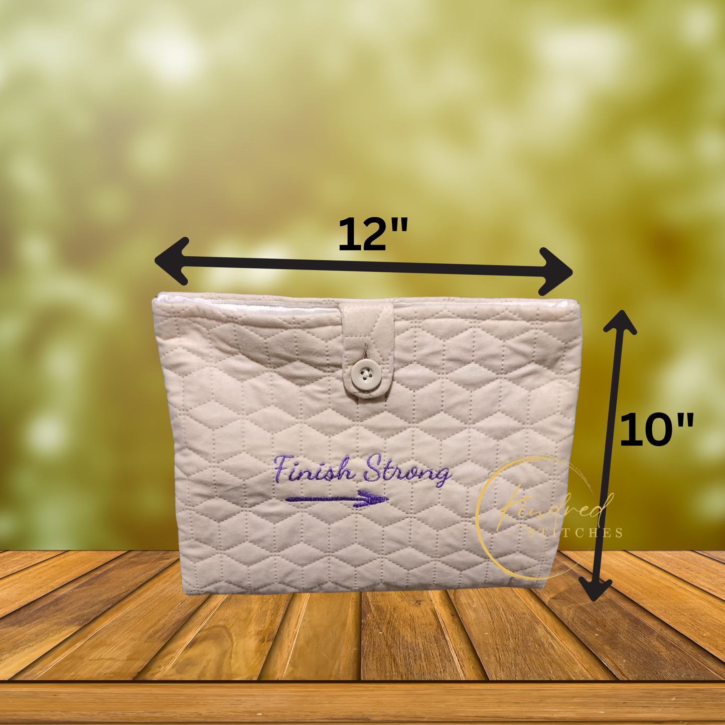 Finish Strong Book Pouch – Embroidered Book Sleeve with Button Closure (10" x 12")