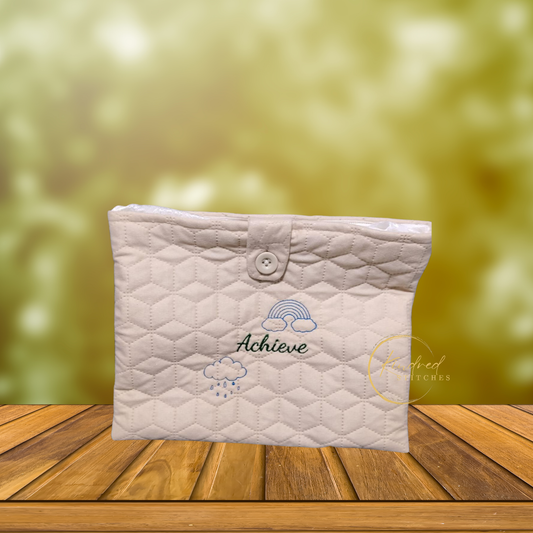 Achieve Book Pouch – Embroidered Book Sleeve with Button Closure (10" x 12")