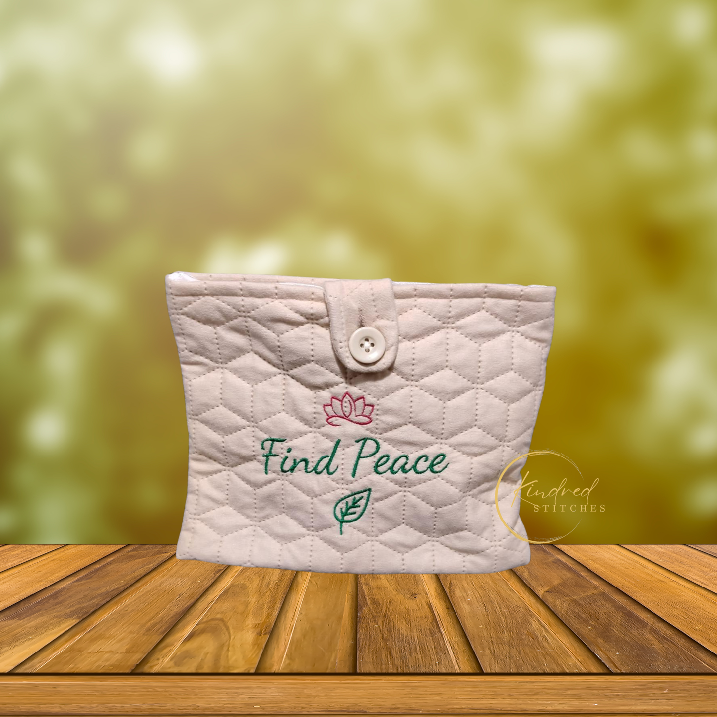 Find Peace Book Pouch – Embroidered Book Sleeve with Button Closure (8" x 10")