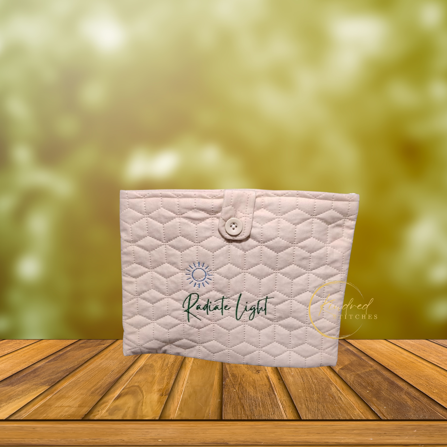 Radiate Light Book Pouch – Embroidered Book Sleeve with Button Closure (10" x 12")