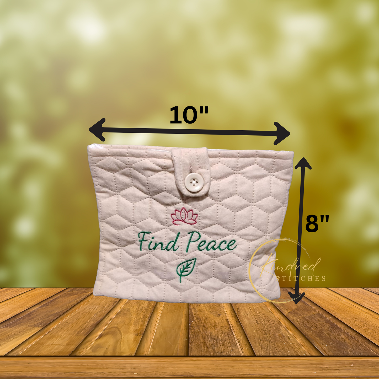 Find Peace Book Pouch – Embroidered Book Sleeve with Button Closure (8" x 10")