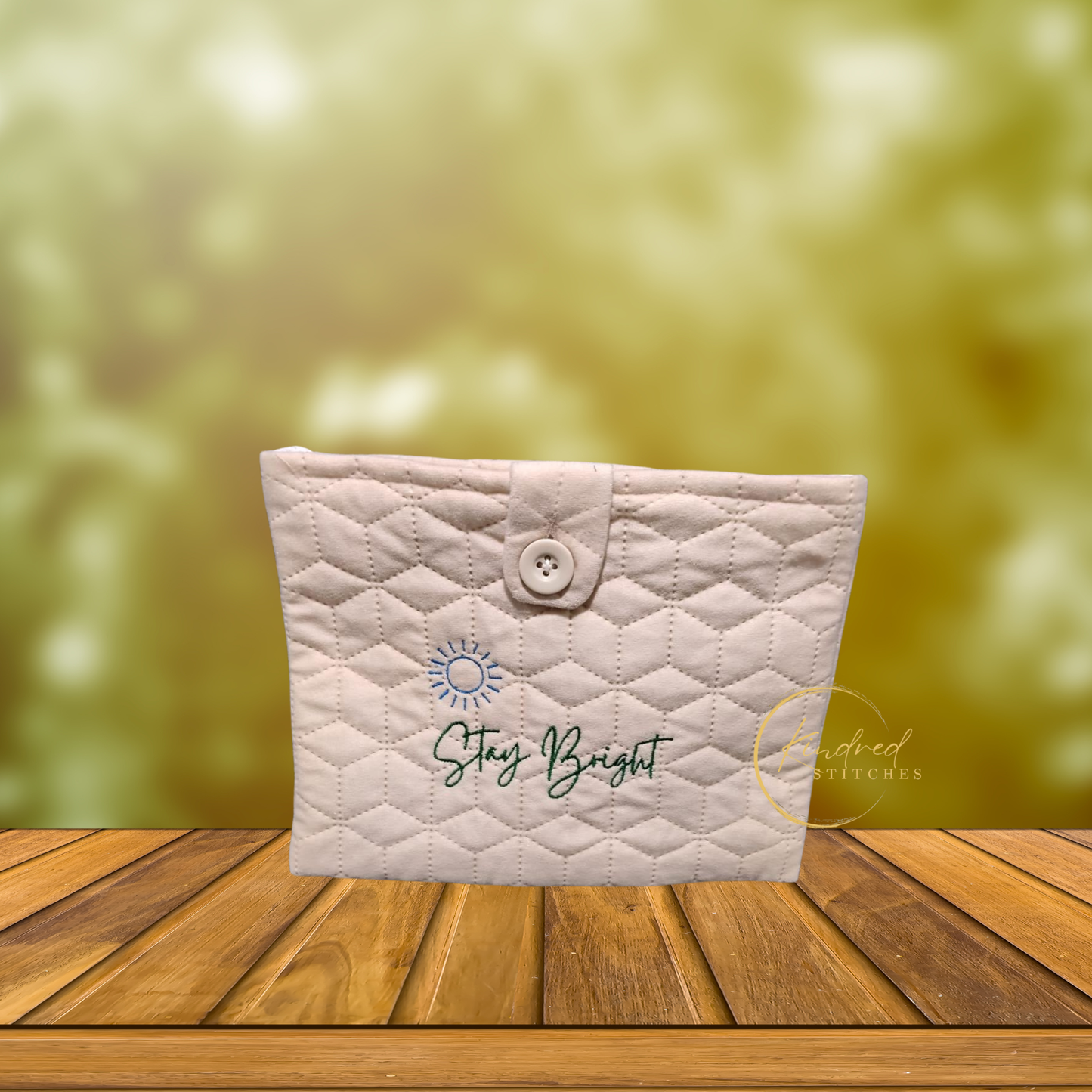 Stay Bright Book Pouch – Embroidered Book Sleeve with Button Closure (8" x 10")