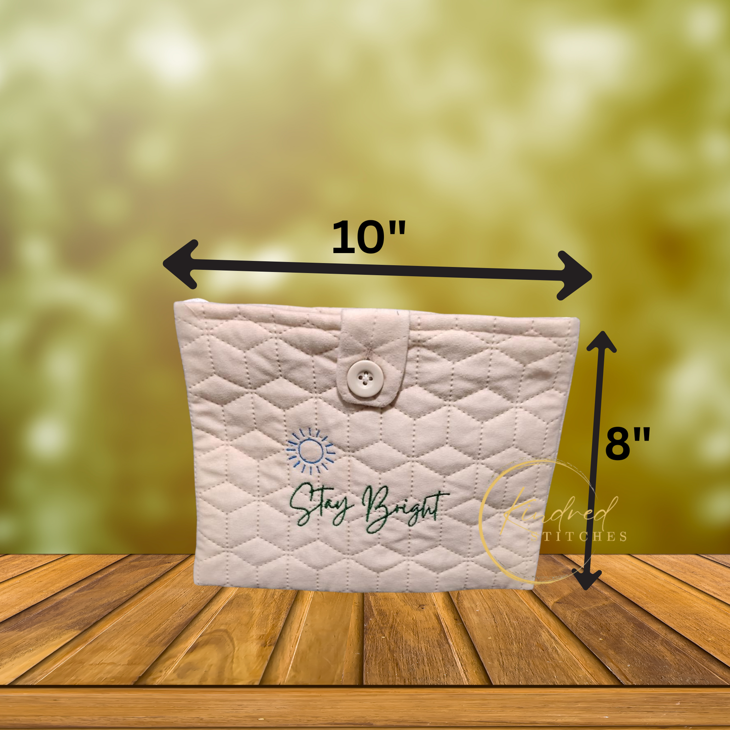 Stay Bright Book Pouch – Embroidered Book Sleeve with Button Closure (8" x 10")